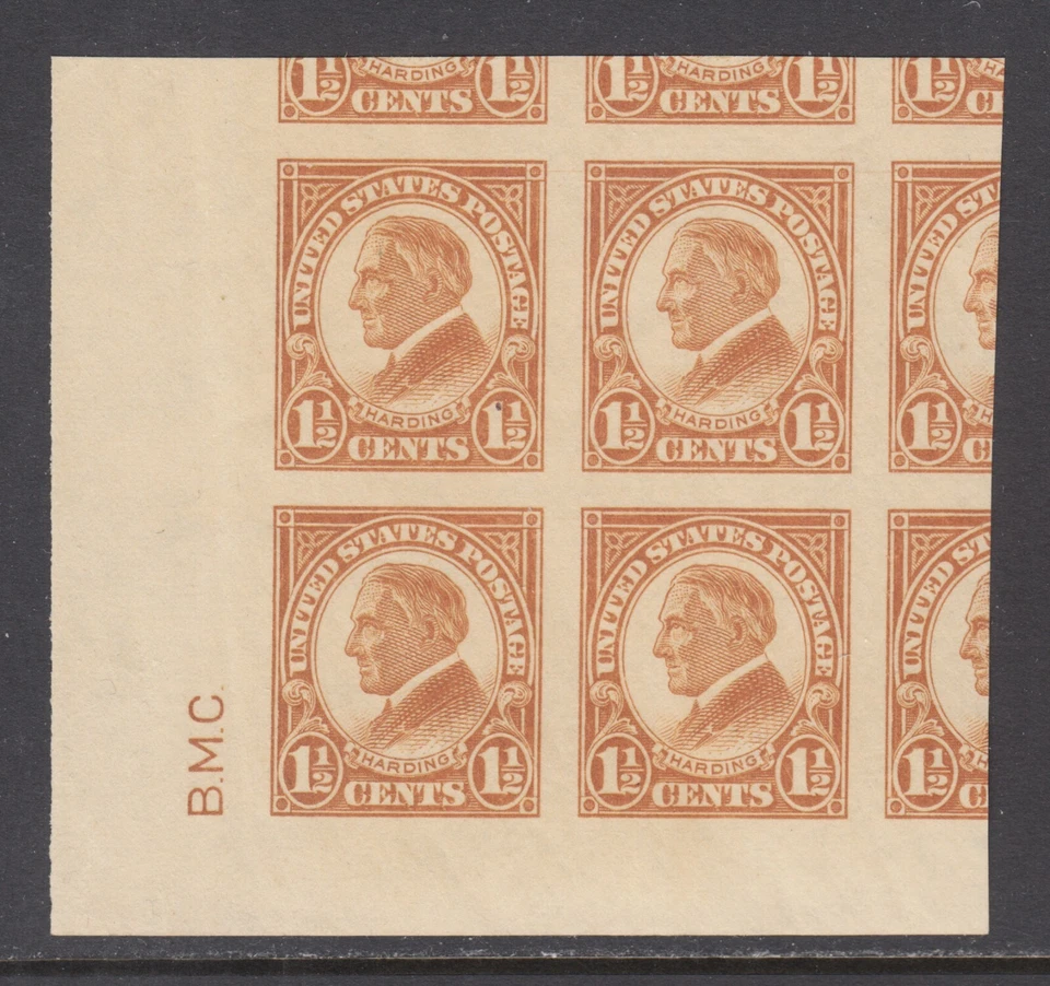 US Sc 576 MNH. 1925 1½c Warren G Harding, imperf BMC imprint corner block, fresh - Image 1 of 1