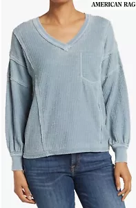 MAGLIONE TERMICO AMERICAN RAG CIE NUOVO CON ETICHETTE $65 SCOLLO A V L/S MISTO COTONE PIETRA BLU. M - Foto 1 di 9