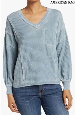 SUÉTER TÉRMICO AMERICAN RAG CIE NUEVO CON ETIQUETAS $65 CUELLO EN V L/S MEZCLA DE ALGODÓN PIEDRA AZUL. M Foto 1 de 4
