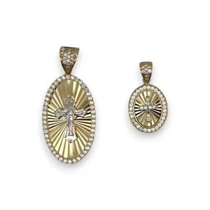 Oval Cross Jesus Pendant - 14K Yellow Gold - Picture 1 of 5