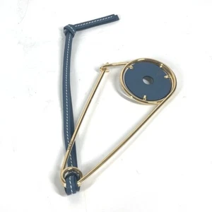 LOEWE Accessories Brooch Metal / Leather Gold/blue Unused - Picture 1 of 11