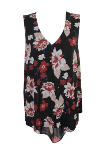 Alfani Printed Black Red Asymmetrical Floral Print Top XS - Picture 1 of 3