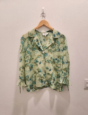 Blusa vintage Studio I verde floral transparente con botones cuello en V fairycore talla 16 XL Foto 1 de 4