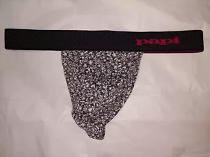 PAPI MENS UNDERWEAR THONG, COLOR: BLACK AND WHITE LEAF PATTERN  SIZE MEDIUM M - Picture 1 of 3