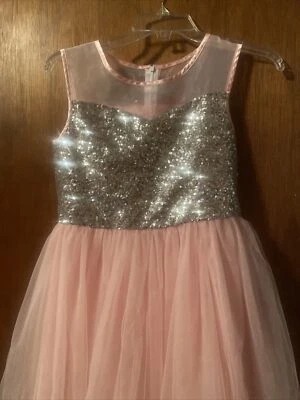 Lentejuelas brillantes brillantes altas-bajas plateadas rosa talla 14 para niñas Foto 1 de 4
