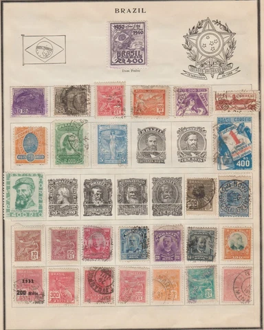 BRAZIL - 112 MINT AND USED EARLY ISSUES MOUNTED / STUCK ON ALBUM PAGES Cover