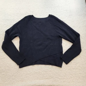 Heyton Knit Sweater Long Sleeve M Black Ribbed Wrap Asymmetrical Hem Soft - Picture 1 of 8