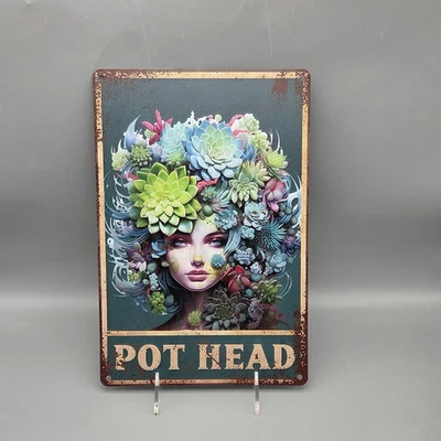 Pothead Gardener Tin Sign Floral Garden Flowers Wall Art Faux Distressed 8x12"  - Image 1 of 4