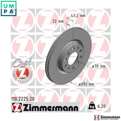 2x BRAKE DISC 110.2225.20 FOR ALFA ROMEO 552 73 835 2.0L 46335975 2.1L 4cyl - Image 1 of 4