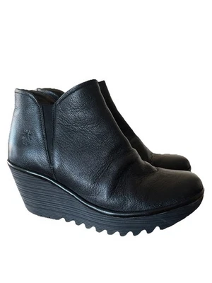 Fly London Size 41 W Black Wedge Side Zip  Ankle Boots  - Image 1 of 4
