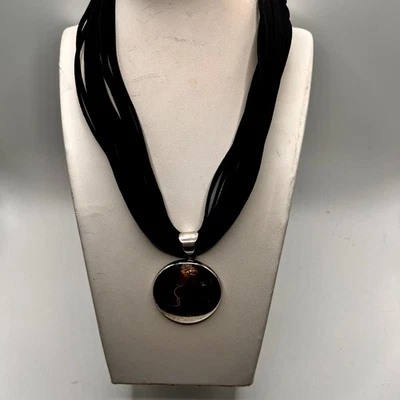 Silpada Multi Hilo Gamuza Negra 18" Collar Círculo Colgante Plata de Ley 925 Foto 1 de 4