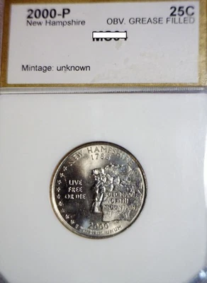 2000 ERROR Struck Thru Grease New Hampshire St Quarter BU Coin  1c START AUCTION - Image 1 of 4