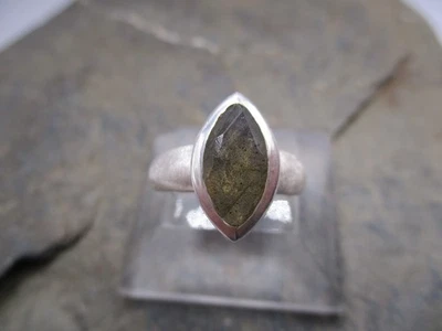 Moderner Ring 925 Sterlingsilber gebürstet Labradorit Navette Rg 54/14 ADK - Bild 1 von 4
