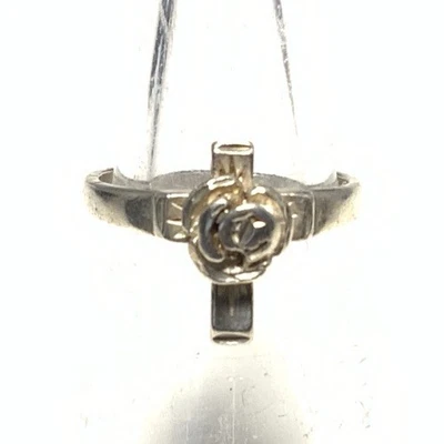 M Sterling Silver 925 Rose & Cross Ring Size 3.5 LB68 - Image 1 of 4