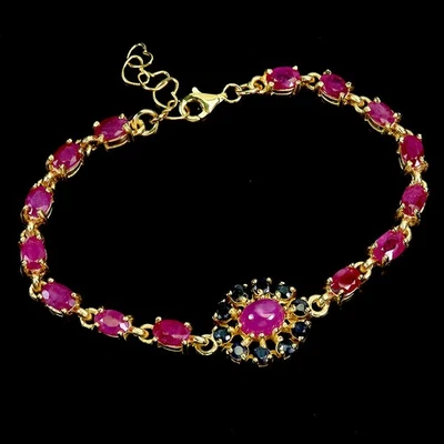 925 Sterling Silver Bracelet Oval Ruby 7x5mm Sapphire Gemstone Jewelry 8inches - Image 1 of 4