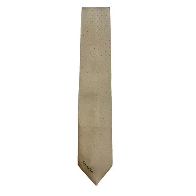 Corbata Oscar de la Renta 100 % seda beige logotipo bordado lunares delgada 56 en 3 pulgadas Foto 1 de 4