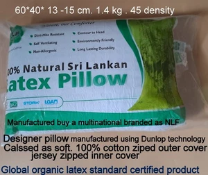 Designer 100% natural latex pillow 60*40*14cm.Density 45 SOFT 1.3 KG, zip covers - Picture 1 of 2