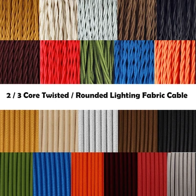 2 / 3 Core Lighting Fabric Cable Vintage Coloured Twisted Rounded Wire Lamp Flex - Image 1 of 4