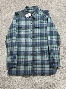 Pendleton Board Shirt Womens Medium Blue Plaid Flannel Virgin Wool Relaxed New - Picture 1 of 11