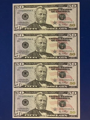 UNCUT SHEET OF 4    $ 50's  BILL NOTE   2006    UNCIRCULATED YEAR 2006 - Image 1 of 2