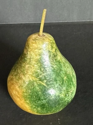 Vintage Carved Italian Stone Marble Alabaster Pear With Plastic Stem - Image 1 of 4