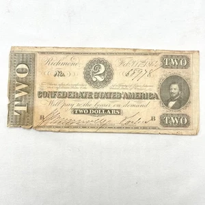 1864 $2 Two Dollar Bill Confederate States of America Note Richmond Civil War - Picture 1 of 12