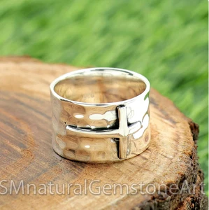 Anillo Cruz Banda Ancha, Anillo Banda Ancha 14 mm, Anillo Plata de Ley 925, Todos los Tamaños - Imagen 1 de 8