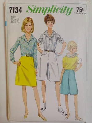 Simplicity 7134 Culottes Shorts Skirt Blouse Sewing Pattern Ladies 14 Cut VTG - Image 1 of 4