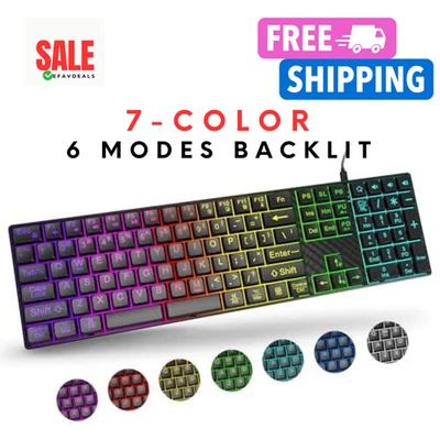 Large Print Backlit Keyboard, Wired USB Lighted PC & Mac Keyboards with 7-Color - Image 1 of 4