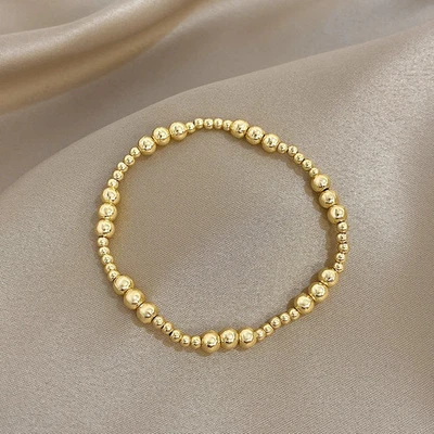 3 4mm Stainless Steel Beaded Bracelet Tricolor Gold Tone Chain Women Jewelry - Image 1 of 4