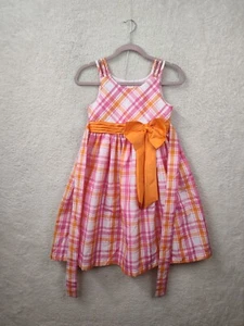 Bonnie Jean Girls 10 Pink Plaid 100% Polyester Sleeveless Front Bow Casual Fit - Picture 1 of 18