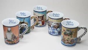 Comical Cats Porcelain Coffee Tea Mugs Set of Five - Picture 1 of 12