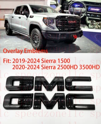 GMC Sierra 1500 2500HD 3500HD superposición emblema negro brillante trasero delantero Foto 1 de 4