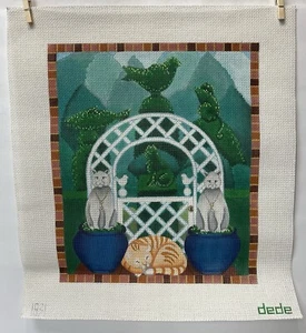 Dede’s CAT TOPIARY GARDEN *Large* Needlepoint Canvas Vintage FREE SHIPPING - Picture 1 of 5