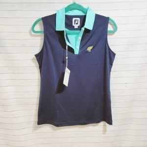 FOOTJOY ÄRMELLOSES JACQUARD-RÜCKEN GOLFPOLO GRÖSSE KLEIN MARINEBLAU & AQUA - Bild 1 von 15
