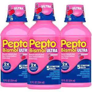 Pepto Bismol Cherry Ultra Liquid 12 Fl Oz Pack of 3 for Stomach Relief - Picture 1 of 8