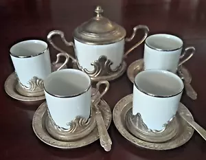 EPRESSO COFFEE CUP SET VTG TOGNANA ITALY SILVER PLATE BASES SPOONS & SUGAR BOWL - Foto 1 di 12