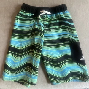 Boy’s Adidas Swim Trunks Size Small 8 (Fits Like medium) Blue Green Black Wave - Picture 1 of 6