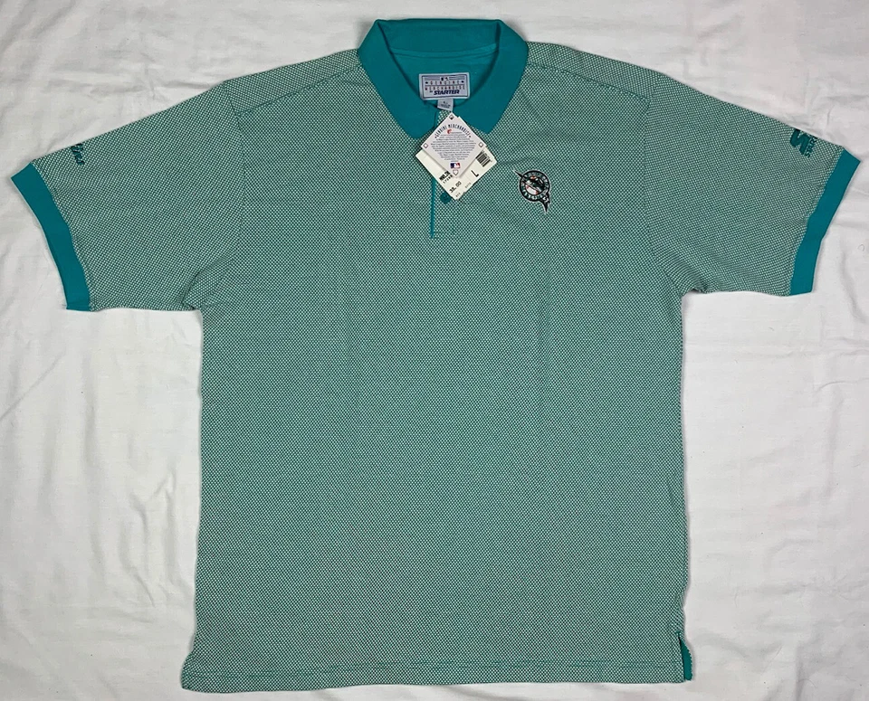 Vtg Florida Marlins Starter Mens Polo Shirt Large Teal C1 - Image 1 of 4