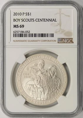 2010-P Boy Scouts Centennial Silver Dollar $1 NGC MS69 - Image 1 of 2