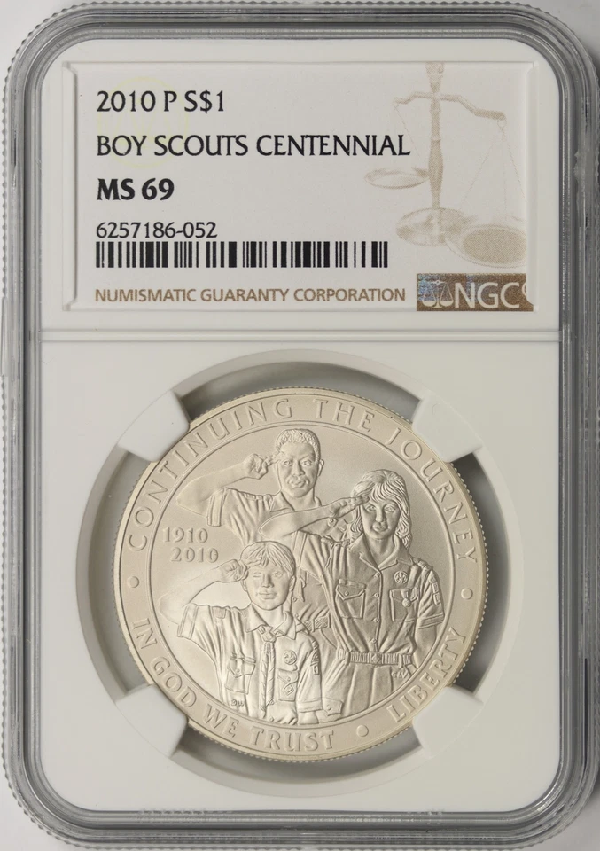 2010-P Boy Scouts Centennial Silver Dollar $1 NGC MS69 - Image 1 of 2