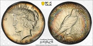 1923-S PCGS MS63 Peace Silver Dollar Beautiful Rainbow Toning 50638478 - Picture 1 of 2