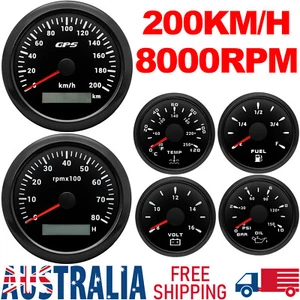 6 Gauge Set 85mm GPS Speedometer 200km/h Tacho 8000RPM&52mm Fuel/Temp/Oil/Volt - Picture 1 of 22