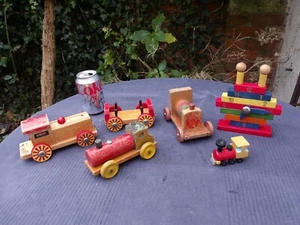 Vintage Wooden Toy Trains Includes BRIO Sweden - Trains Carriages Lorries - Picture 1 of 24