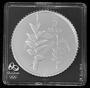 Brazil 5 reais Silver Proof 2015 Rio 2016 Flora Heliconia CoA & Round Capsule - Picture 1 of 9