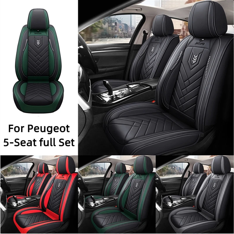 Capa de assento de couro ecológico conjunto completo de 5 lugares para Peugeot 206 301 3008 5008 406 405 407 - Imagem 1 de 4
