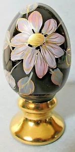 Fenton Viola EGG su supporto piedistallo grande fiore con foglie - Foto 1 di 7
