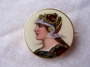 ART NOUVEAU 18K YELLOW GOLD SWISS ENAMEL PIN - Picture 1 of 9