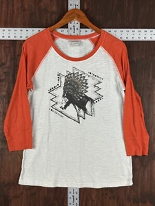 Ariat 3/4 Sleeve Shirt Raglan Orange Native American Horsehead Rhinestone Wom XL - Picture 1 of 7
