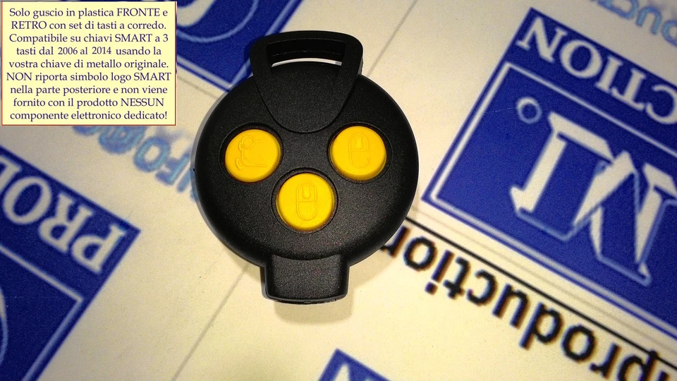 COVER NERA TASTI GIALLI SMART MHD FOR TWO FORTWO 451 3 TASTI CHIAVE TELECOMANDO - Immagine 1 di 1